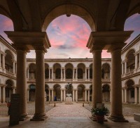 Brera Art Gallery (Pinacoteca di Brera) courtyard at sunset